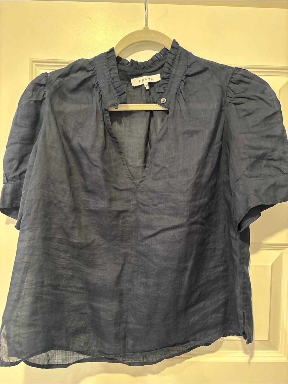 Frame sheer navy top - size large
